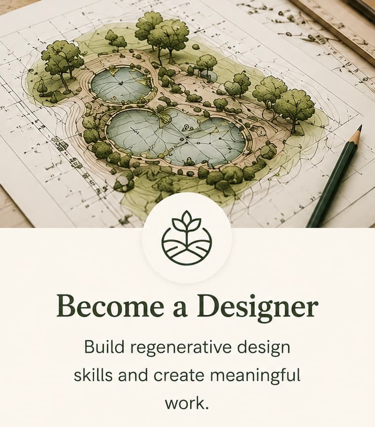 A hand-drawn regenerative land design plan